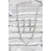 Gümüş Renk Zirkon Taşlı Kadın Kolye Küpe Seti