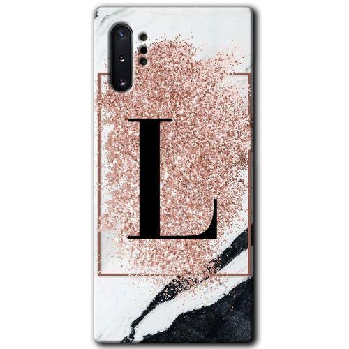 Potkal Hediye Fabrikası Samsung Galaxy Note 10 Plus HD Baskılı Kılıf + 9D Tam Ekran Koruyucu - Pembe Mermer L Harfi