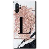 Potkal Hediye Fabrikası Samsung Galaxy Note 10 Plus HD Baskılı Kılıf + 9D Tam Ekran Koruyucu - Pembe Mermer L Harfi