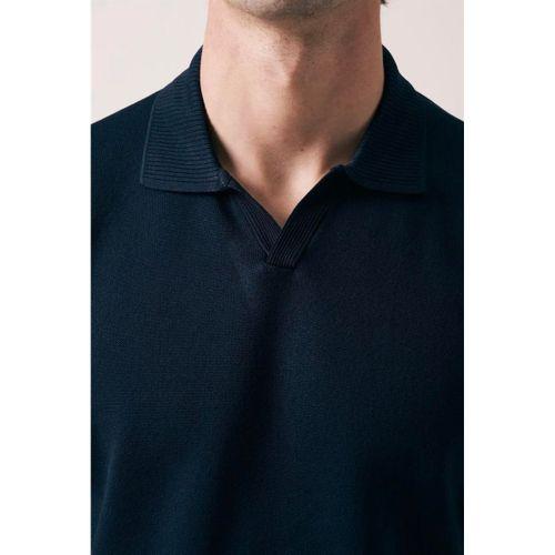 Dawson Polo V Yaka Düğmesiz Kısa Kollu İnce Triko Erkek T-Shirt - Lacivert