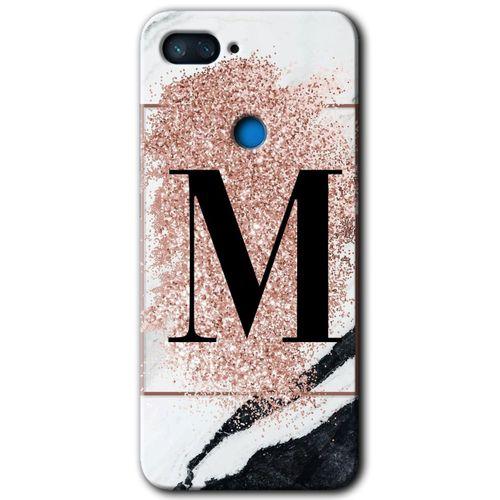 MRCİLETİSİM Xiaomi Mi 8 Lite Kılıf HD Desen Baskılı Arka Kapak+Temperli Cam - Pembe Mermer Desenli M Harfi