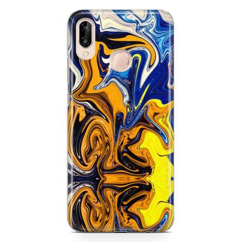 Huawei Nova 3e Kılıf Mavi Turuncu Mermer Arka Kapak Koruma Desenli Full Koruyucu