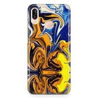 Huawei Nova 3e Kılıf Mavi Turuncu Mermer Arka Kapak Koruma Desenli Full Koruyucu