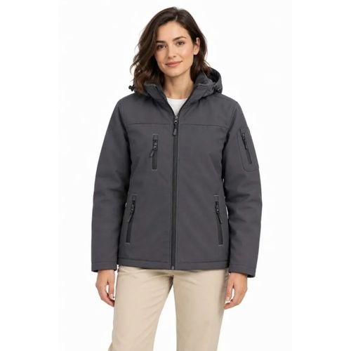 Su Geçirmez Softshell İçi Polar Astarlı Çıkarılabilir Kapüşonlu 4 Cepli Mont Ceket - Füme