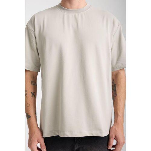 İki İplik Kumaş Pamuklu Bisiklet Yaka Basic Oversize Erkek T-Shirt - Mineral Gri