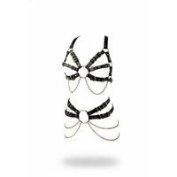 Siyah Harness Takım Zincir Detaylı Metal Halka Aksesuarlı - Brf1260