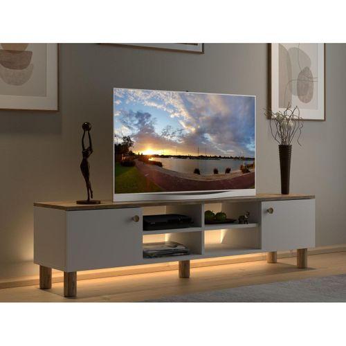 Nora Bohem Ledli Tv Ünitesi 150 Cm 2 Kapaklı 4 Raflı Dolaplı Atlantik Çam / Beyaz