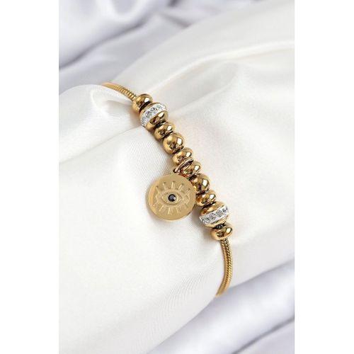 316L Çelik Zirkon Taşlı Göz Charm Model Gold Renk Kadın Bileklik