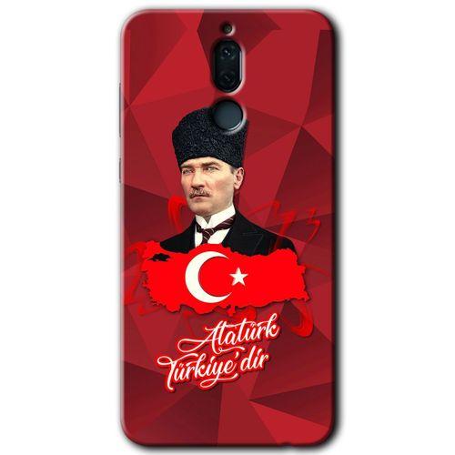 MRCİLETİSİM Huawei Mate 10 Lite Kılıf HD Desen Baskılı Arka Kapak + Temperli Cam - Atatürkiye