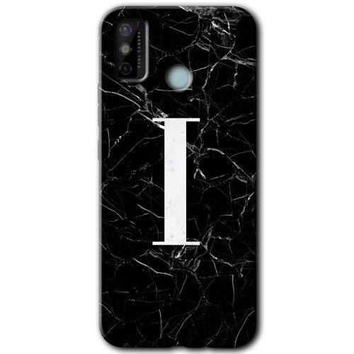 Tecno Spark 6 Go Kılıf HD Desen Baskılı Arka Kapak - Siyah Mermer Desenli I Harfi + Kırılmaz Cam