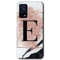 Oppo A55 Kılıf HD Desen Baskılı Arka Kapak - Pembe Mermer Desenli E Harfi + Kırılmaz Cam