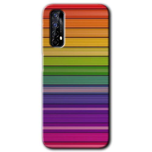 Realme 7 Kılıf Baskılı Kapak - Colorful Lines + 5D Tam Kaplayan Cam