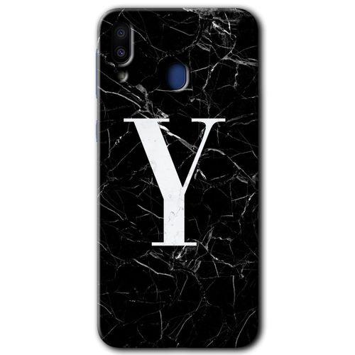 MRCİLETİSİM Samsung Galaxy M10 Kılıf HD Desen Baskılı Arka Kapak + Temperli Cam - Siyah Mermer Desenli Y Harfi