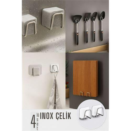 Zhltools Inox Çelik Çok Amaçlı Askı - Banyo Askısı - Mutfak Askısı Profesyonel 4 lü SET