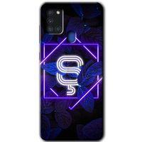 MRCİLETİSİM MRCİLETİSİM Samsung Galaxy A21s Kılıf HD Desen Baskılı Arka Kapak + Temperli Cam - Dark Neon Yaprak Ş Harfi