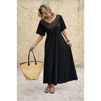 Kadın Kısa Kollu Dantel Güpür Detay V Yaka Maxi Boy Elbise