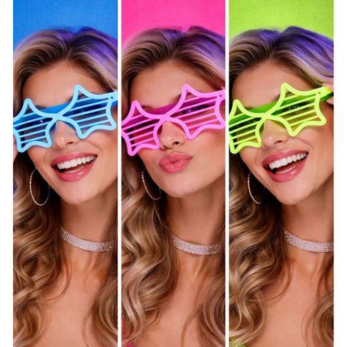 Retro Neon Fosforlu Yıldız Panjur Gözlük - 12 Adet