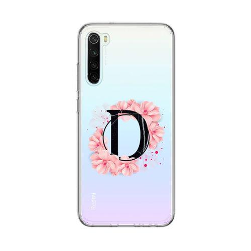 Xiaomi Redmi Note 8 Pembe Çiçek Desen D Harfli Şeffaf Kılıf