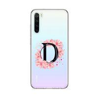 Xiaomi Redmi Note 8 Pembe Çiçek Desen D Harfli Şeffaf Kılıf