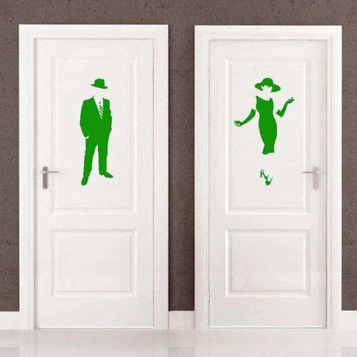 Ladies And Gentlemen Wc Silüeti Kapı Dekoratif Duvar Sticker, Çıkartma Yeşil