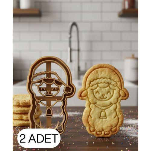 2Li Çanlı Noel Kuzusu Kurabiye Kalıbı Şapkalı Sevimli Kuzu Figürlü Çift Parça Şeker Oyun Hamuru Kesici