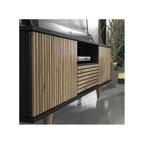 Nova  Zebra Kapak 180 Cm 2 Kapak 2 Çekmeceli Premium Tv Ünitesi - Minifiks - Wood Siyah / Atlantik Çam