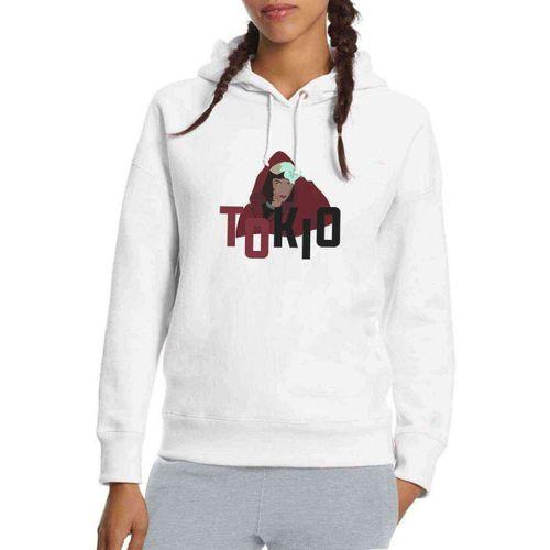 La Case De Papel Tokyo Tokio Baskılı Beyaz Kadın Kapşonlu Sweatshirt