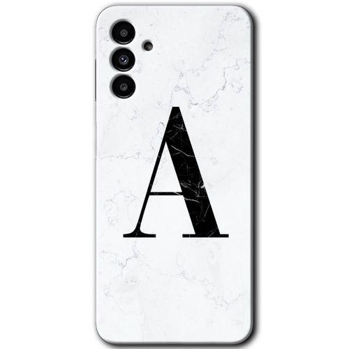 Samsung Galaxy M23 Kılıf HD Desen Baskılı Arka Kapak + Temperli Cam - Beyaz Mermer Desenli A Harfi