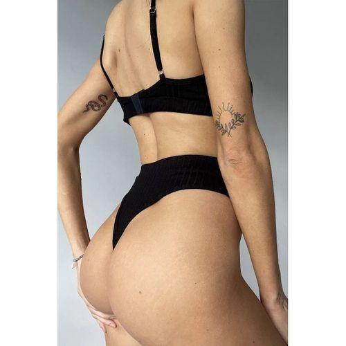 Kadın Siyah Yüksek Bel Dolgusuz Slip Takım