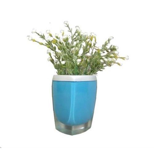 2 Adet Vazo Dahil,Vazoda Çiçek,Beyaz Yapay Çiçek,Vazo Dekoratif Gri Mavi Poliresin 8X4X16Cm