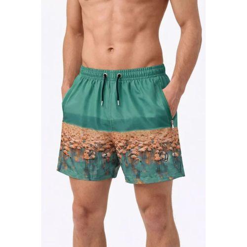 Erkek Deniz Şortu Fermuarlı Cepli File Astarlı Hızlı Kuruyan Premium - Su Yeşili