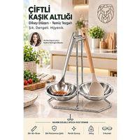 Gümüş Çiftli Kepçe Kaşık Altlığı Dikey Tezgah Üstü Kaşıklık Standı 18/10 304 Paslanmaz Çelik 723677