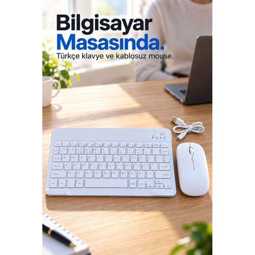 Kablosuz Klavye Mouse Seti Beyaz Türkçe Q