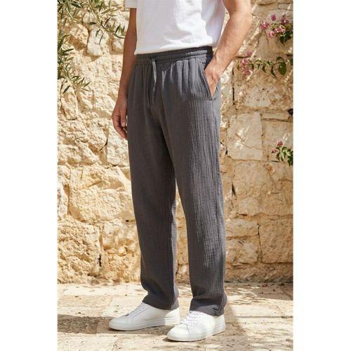 Hafif ve Rahat Müslin Baggy Erkek Pantolon - Füme