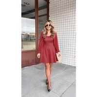 Kadın Uzun Kollu Kare Kalp Yakalı Mini Modal Elbise