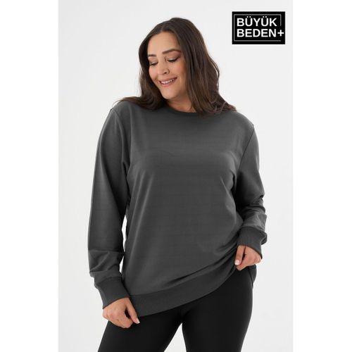 Kadın Büyük Beden Bisiklet Yaka İnce Sweatshirt – Regular Fit %64 Pamuklu SPR26BSWk956