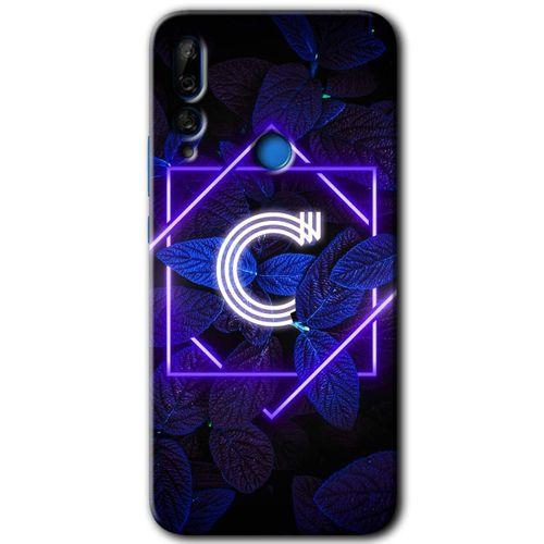 Huawei P Smart Z Kılıf HD Desen Baskılı Arka Kapak - Dark Neon Yaprak C Harfi