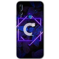 Huawei P Smart Z Kılıf HD Desen Baskılı Arka Kapak - Dark Neon Yaprak C Harfi