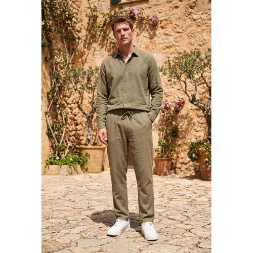 Calvert Tensel Pamuk Kumaş Çizgili Relaxed Fit Erkek Pantolon - Avcı Yeşili
