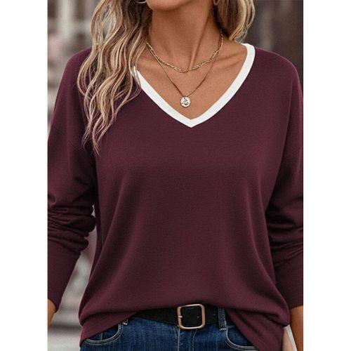Kadın Uzun Kollu V Yakalı Viskon Iki Iplik Bluz