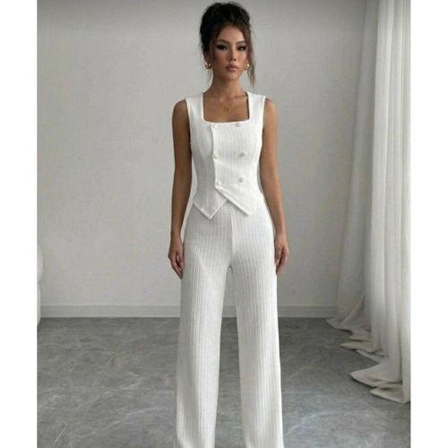 Kadın Düğmeli Bürümcük Kumaş Takım