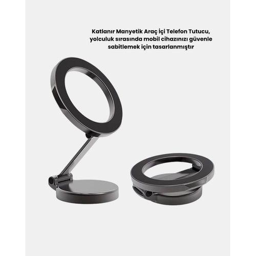 360° Dönebilen Katlanır Manyetik Araç Telefon Tutucu – Magsafe Uyumlu, Kompakt Ve Şık Tasarım