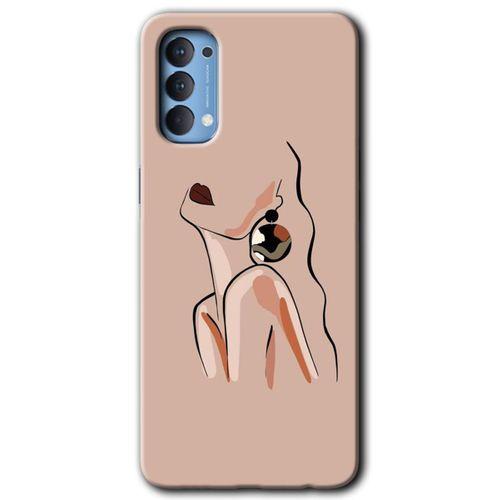 Oppo Reno 4 Kılıf Baskılı Kapak - Çizim Silüet + 5D Tam Kaplayan Cam