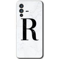 Vivo V23 5G Kılıf HD Desen Baskılı Arka Kapak - Beyaz Mermer Desenli R Harfi