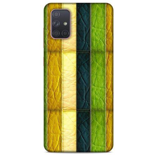Samsung Galaxy A71 Kılıf Patchwork (37) Silicone Cover Sarı Lacivert