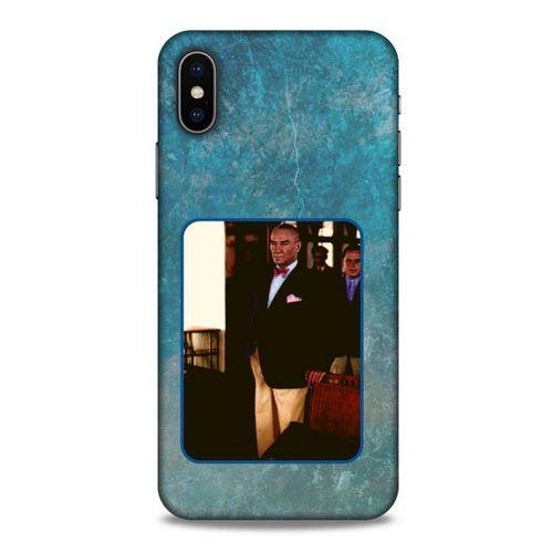 Apple iPhone XS Kılıf Atatürk (30) Silicone Case Turkuaz Taş