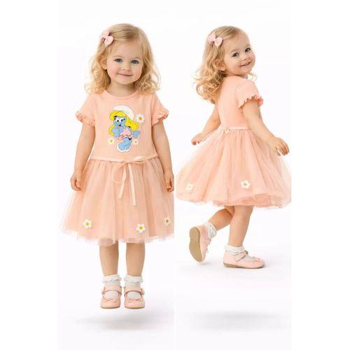 2-3-4 Yaş Şirinler Baskılı Tütü Elbise