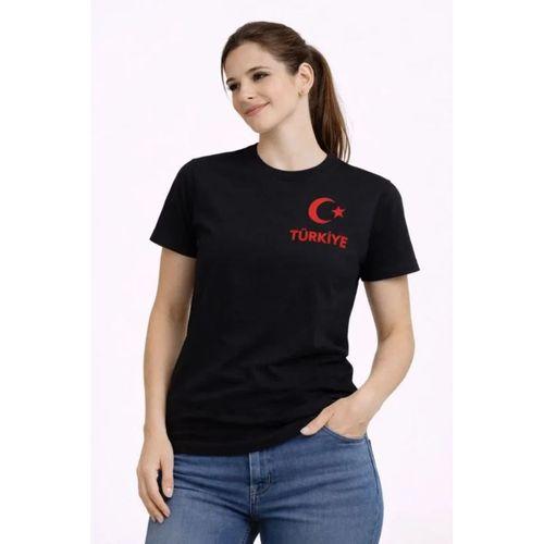 TÜRKİYE Ay Yıldız Baskılı Taraftar Forma T-Shirt - Siyah