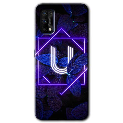 Realme 7 Pro Kılıf HD Desen Baskılı Arka Kapak + Temperli Cam - Dark Neon Yaprak U Harfi