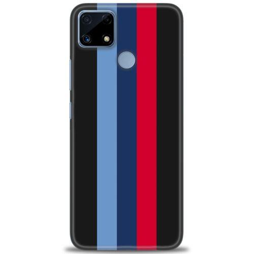Realme C25 Kılıf HD Baskılı Kılıf - Bordo Mavi Çubuklar + Tam Ekran Koruyucu
